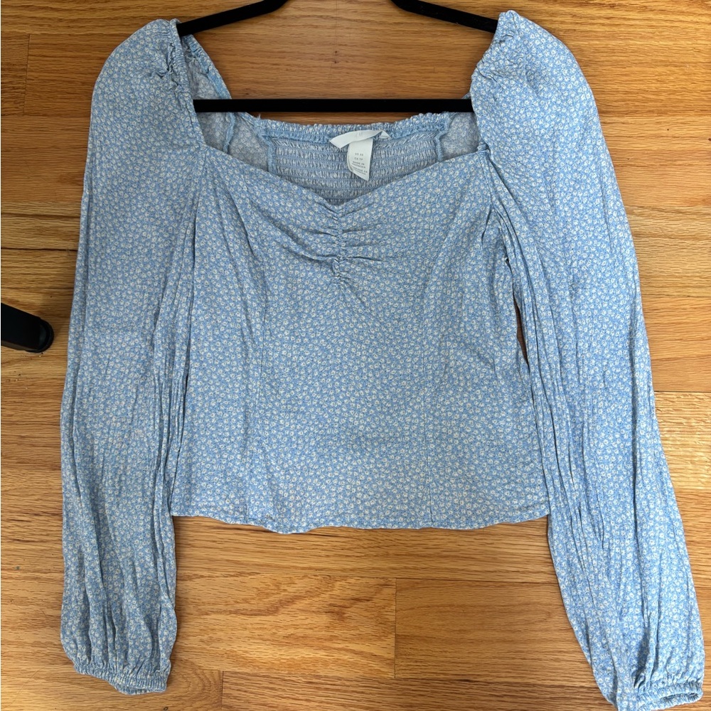 H&M Light Blue Floral Blouse